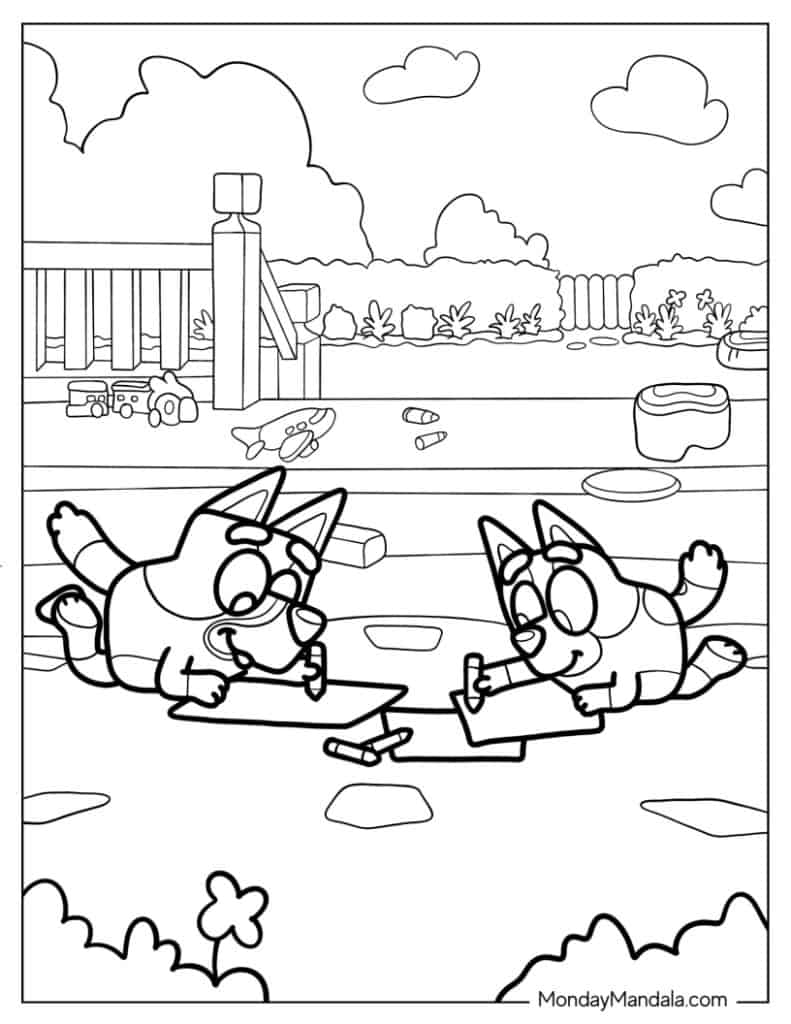Bluey And Bingo Coloring With Crayons