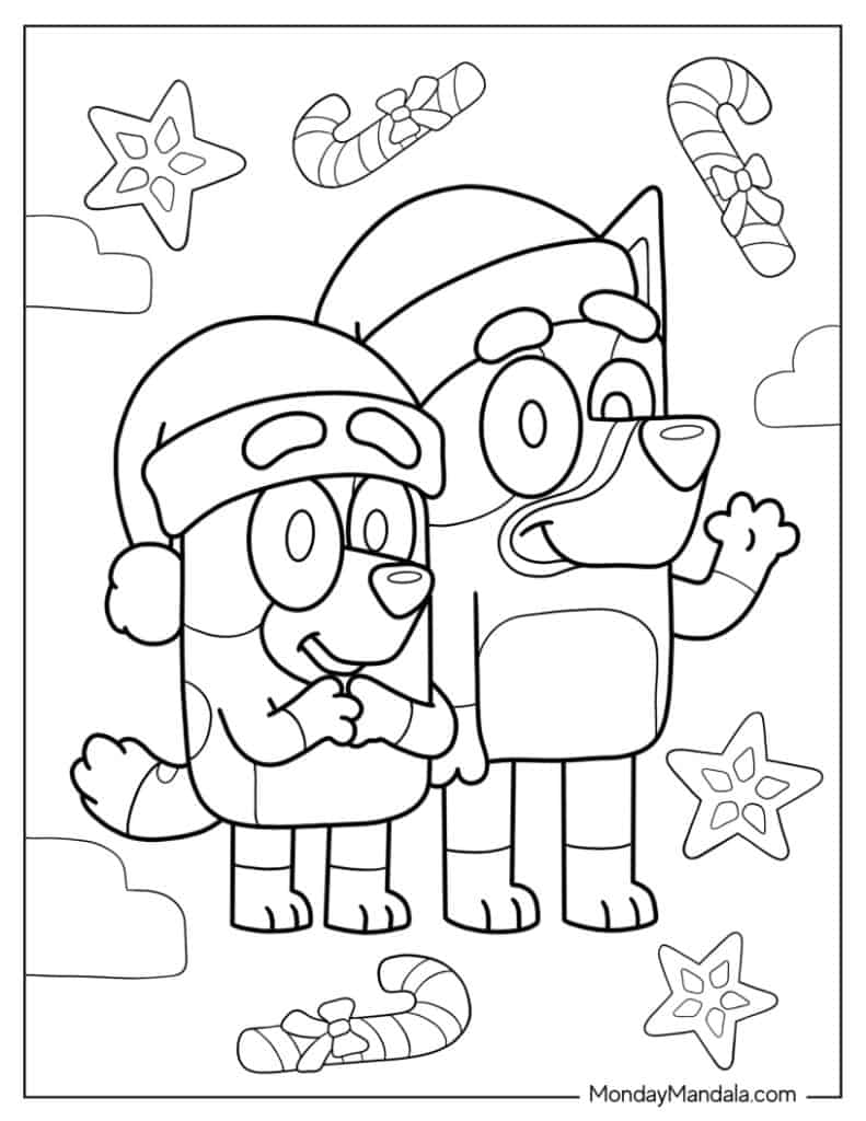 Bluey And Bingo Wearing Santa Hats On Christmas Day