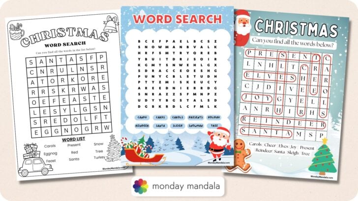 Christmas Word Search Worksheets Featured Image