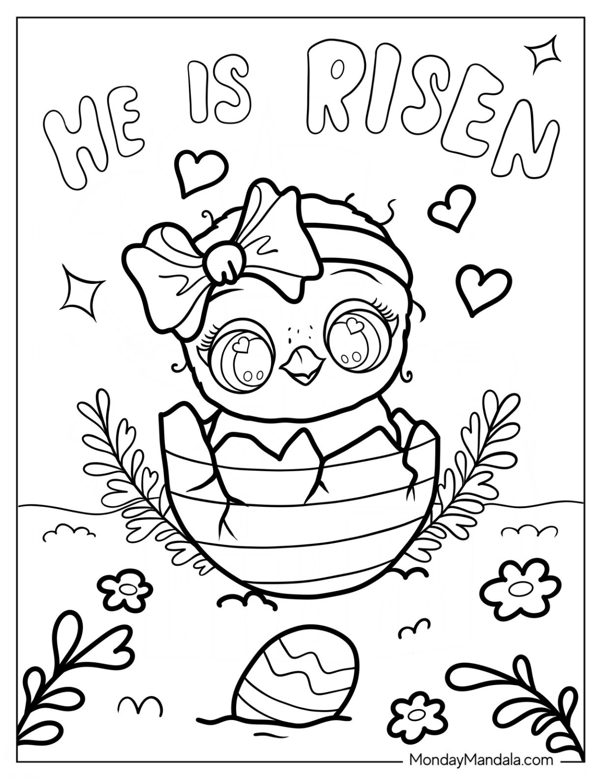 Easter Coloring Page Of Cute Chick Hatching From Easter Egg For Preschoolers
