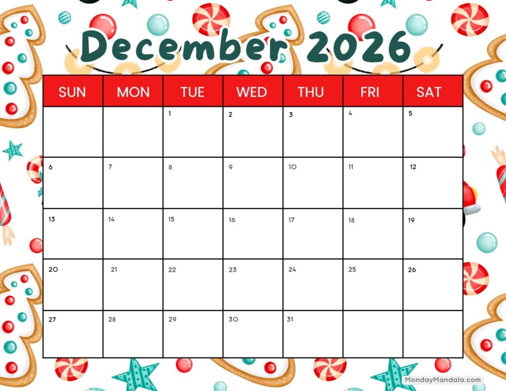 December-2026-Calendar-Printable-Gingerbread-Landscape
