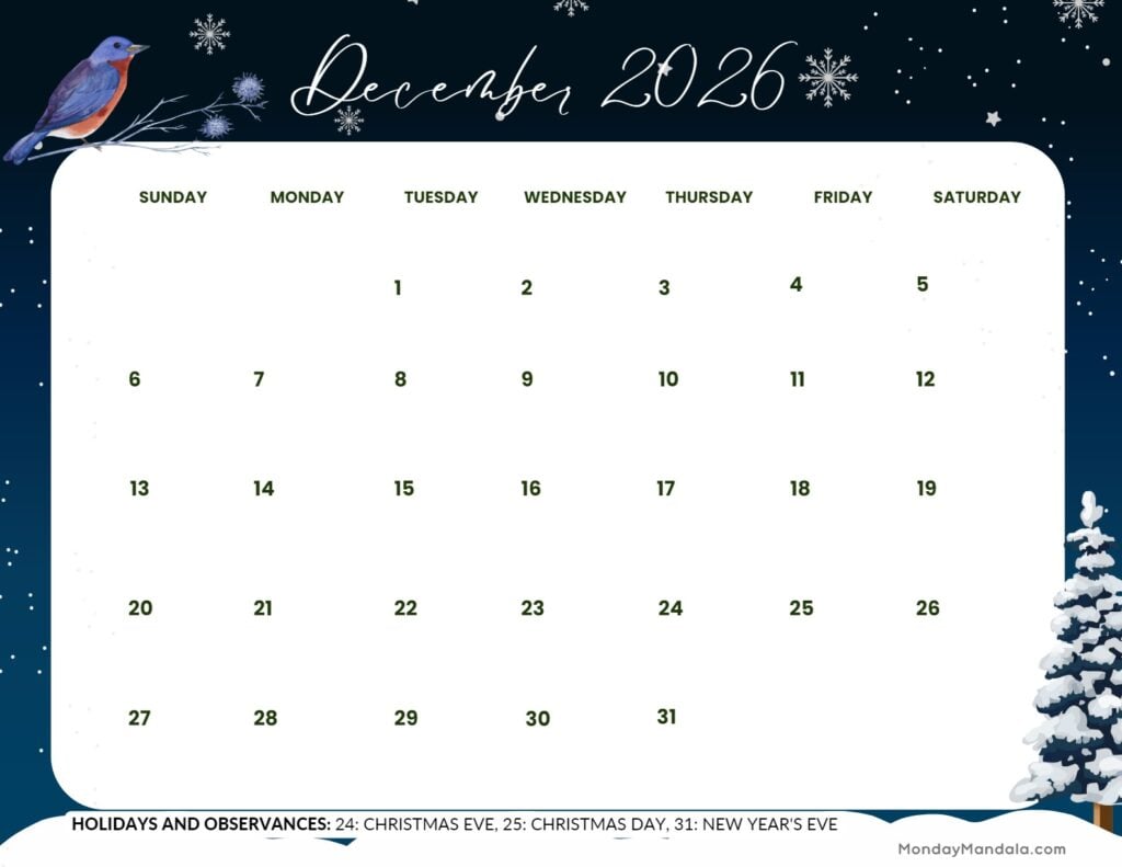 December-2026-Calendar-Printable-Snow-Landscape