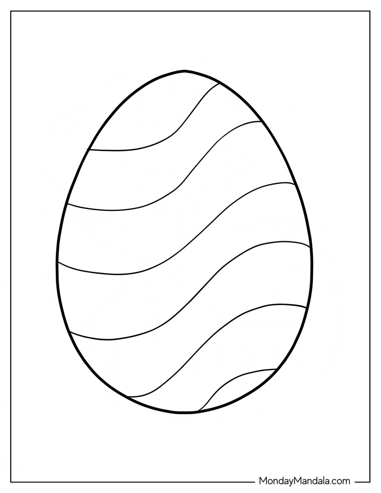 Easter Coloring Page Of  Easter Egg Outline With Wavy Design