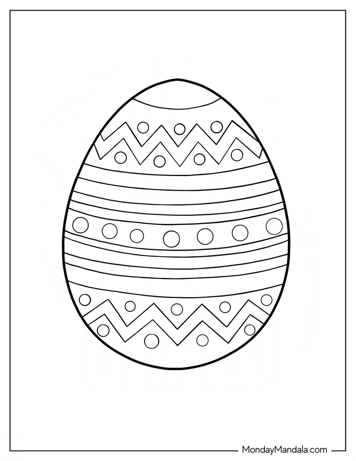 Easter Coloring Page Of Easter Egg With Chevron, Stripes, And Polka Dot Design