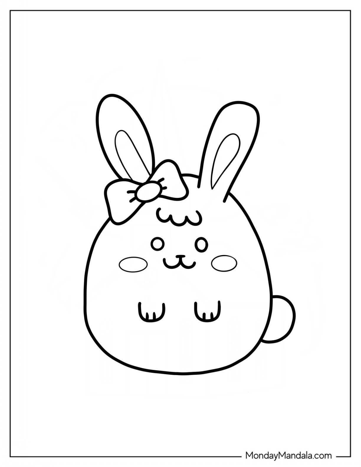 Easter Coloring Page Of Easy Kawaii Easter Bunny With Bow For Preschoolers