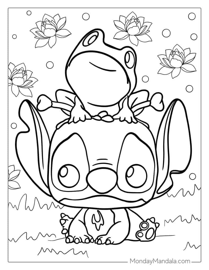 Funko Pop Stitch With Frog On Head To Color