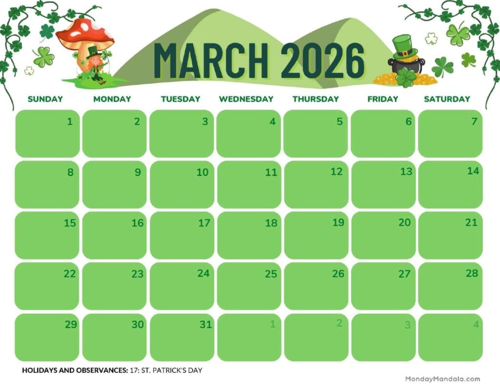March-2026-Calendar-Printable-St-Patricks-Day-Landscape