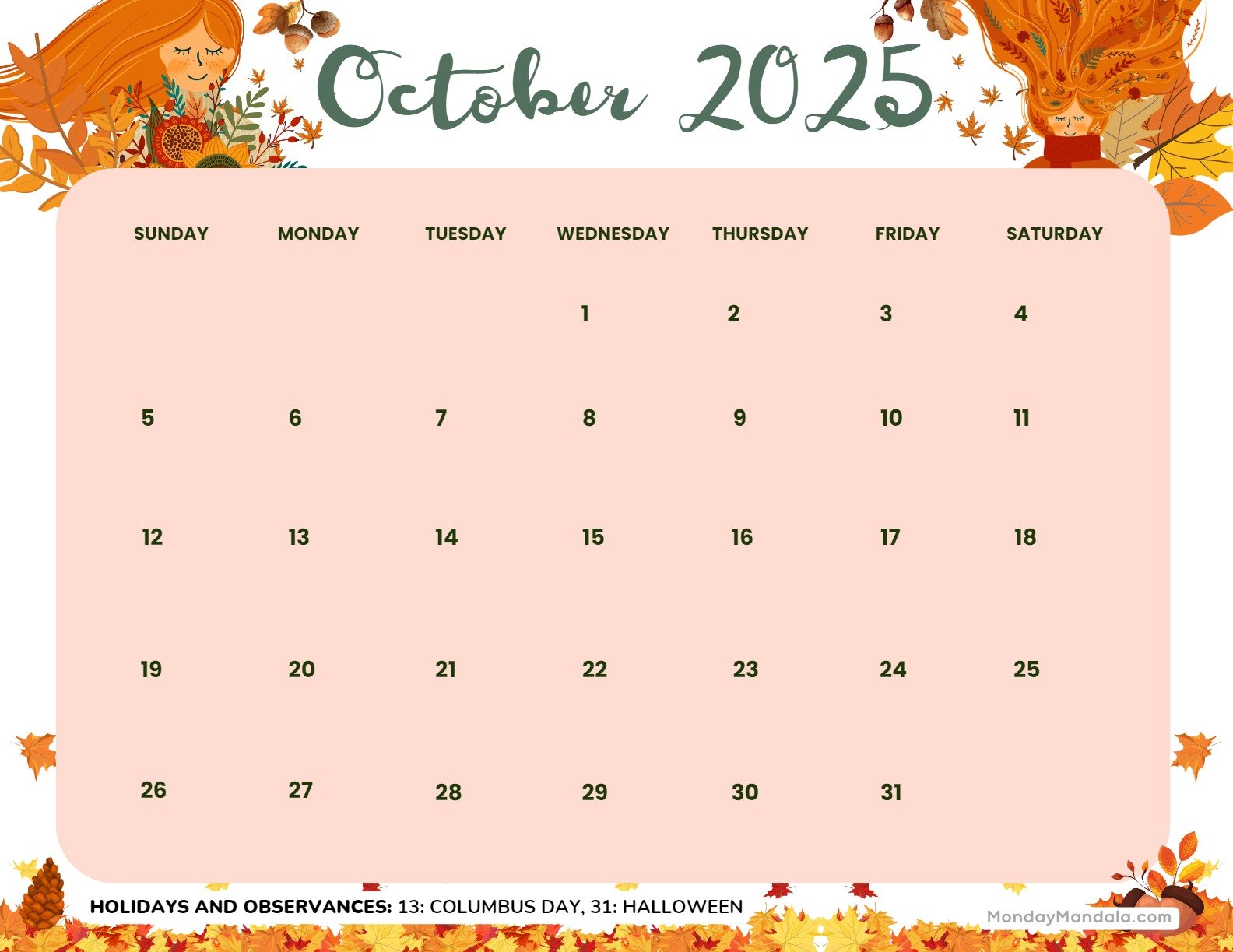 October 2025 Calendar Printable Breezy Landscape2