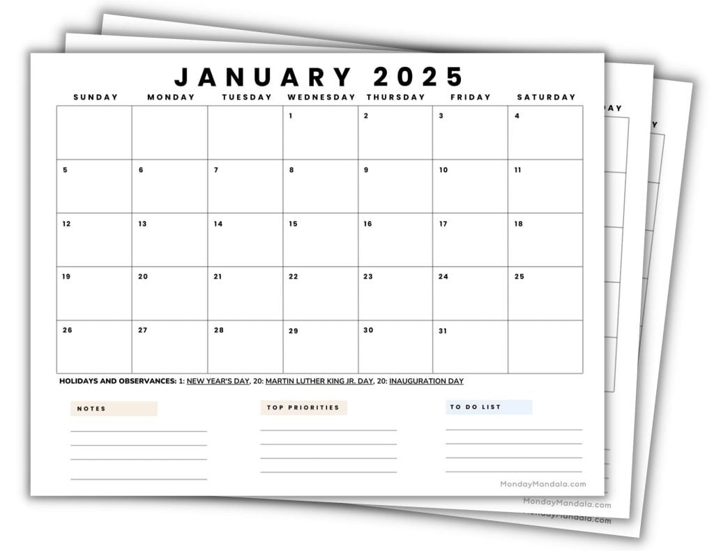 Printable 2025 Calendars Landscape Business 5