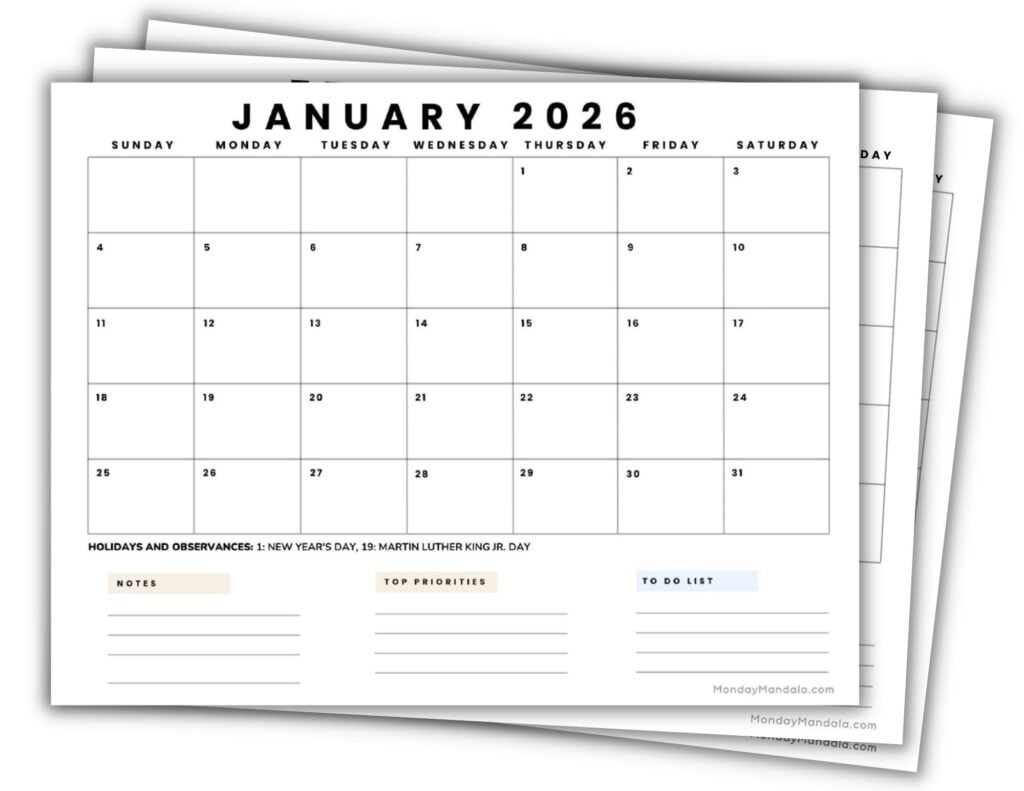 Printable 2026 Calendars Landscape Business 5