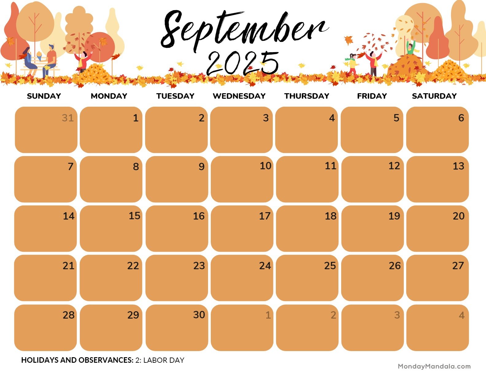 September 2025 Calendar Printable Autumn Landscape