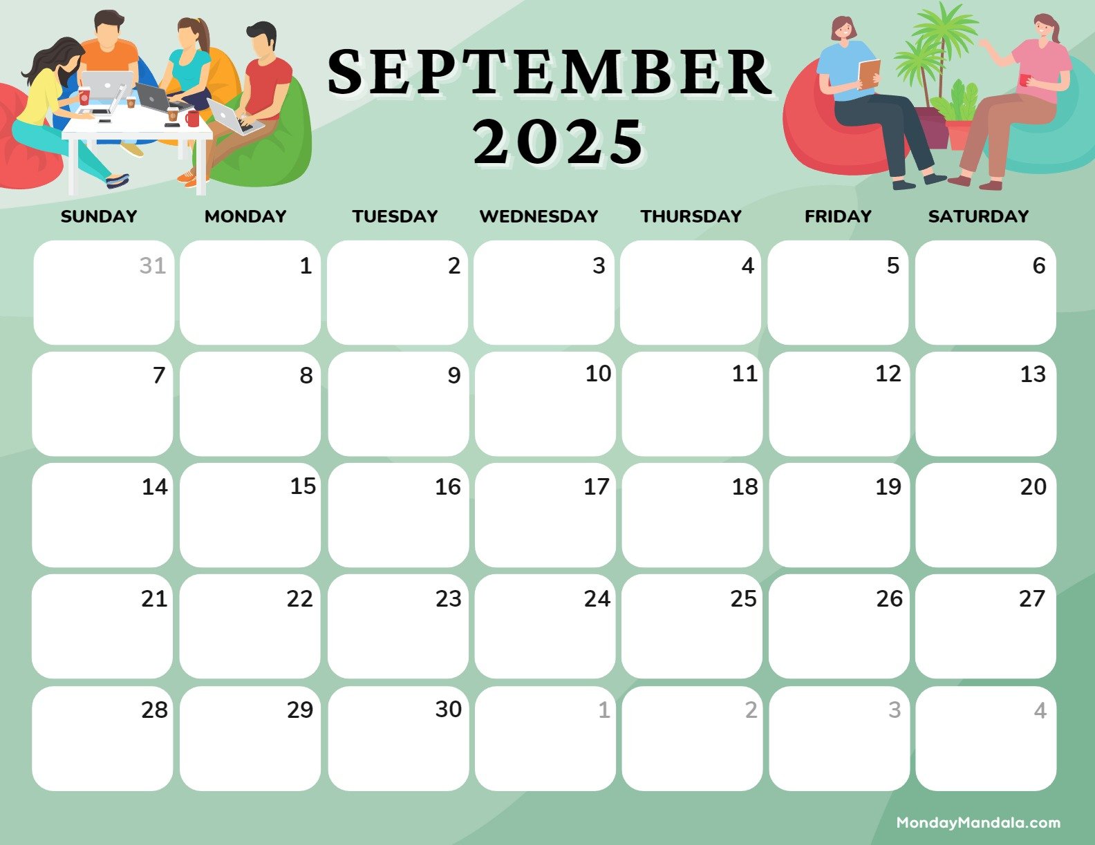 September 2025 Calendar Printable Worker Landscape